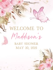 234 Pink Butterfly Baby Shower Welcome Sign 18x24: 234 Pink Butterfly Baby Shower Welcome Sign