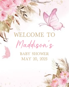 234 Pink Butterfly Baby Shower Welcome Sign 16x20: 234 Pink Butterfly Baby Shower Welcome Sign