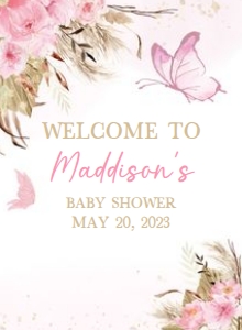234 Pink Butterfly Baby Shower Welcome Sign 11x15: 234 Pink Butterfly Baby Shower Welcome Sign