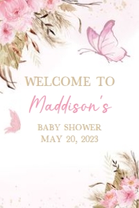 234 Pink Butterfly Baby Shower Welcome Sign 20x30: 234 Pink Butterfly Baby Shower Welcome Sign