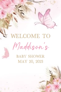 234 Pink Butterfly Baby Shower Welcome Sign 24x36: 234 Pink Butterfly Baby Shower Welcome Sign