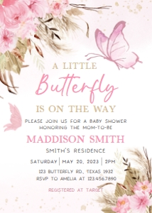 234 Pink Butterfly Baby Shower Invitation: 234 Pink Butterfly Baby Shower Invitation