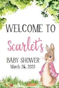 241 Pink Peter Rabbit Baby Shower Welcome Sign 24x36: 241 Pink Peter Rabbit Baby Shower Welcome Sign