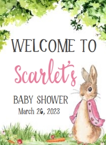 241 Pink Peter Rabbit Baby Shower Welcome Sign 11x15: 241 Pink Peter Rabbit Baby Shower Welcome Sign