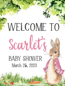 241 Pink Peter Rabbit Baby Shower Welcome Sign 18x24: 241 Pink Peter Rabbit Baby Shower Welcome Sign
