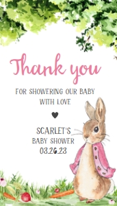 241 Pink Peter Rabbit Baby Shower  Favor Tag: 241 Pink Peter Rabbit Baby Shower Favor Tag