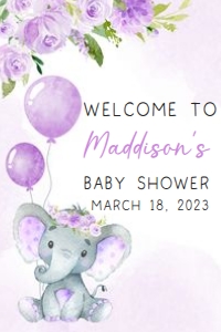 243 Purple Balloon Elephant Baby Shower Welcome Sign 20x30: 243 Purple Balloon Elephant Baby Shower Welcome Sign