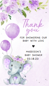 243 Purple Balloon Elephant Baby Shower Favor Tag: 243 Purple Balloon Elephant Baby Shower Favor Tag
