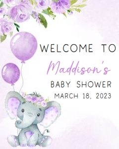 243 Purple Balloon Elephant Baby Shower Welcome Sign 16x20: 243 Purple Balloon Elephant Baby Shower Welcome Sign