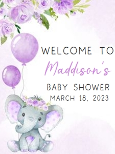 243 Purple Balloon Elephant Baby Shower Welcome Sign 18x24: 243 Purple Balloon Elephant Baby Shower Welcome Sign