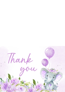 243 Purple Balloon Elephant Baby Shower Thank You Card: 243 Purple Balloon Elephant Baby Shower Invitation Set