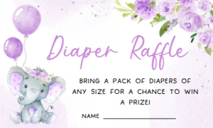 243 Purple Balloon Elephant Baby Shower Diaper Raffle: 243 Purple Balloon Elephant Baby Shower Invitation Set