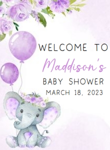 243 Purple Balloon Elephant Baby Shower Welcome Sign 11x15: 243 Purple Balloon Elephant Baby Shower Welcome Sign