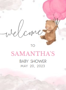 249 Pink Bear Baby Shower Welcome Sign 11x15: 249 Pink Bear Baby Shower Welcome Sign