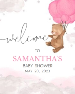 249 Pink Bear Baby Shower Welcome Sign 16x20: 249 Pink Bear Baby Shower Welcome Sign