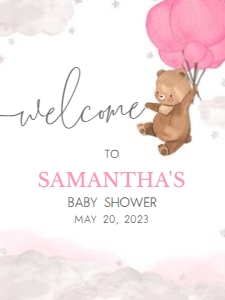 249 Pink Bear Baby Shower Welcome Sign 18x24: 249 Pink Bear Baby Shower Welcome Sign
