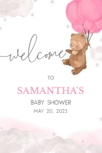 249 Pink Bear Baby Shower Welcome Sign 20x30: 249 Pink Bear Baby Shower Welcome Sign