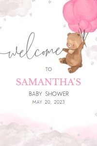 249 Pink Bear Baby Shower Welcome Sign 24x36: 249 Pink Bear Baby Shower Welcome Sign