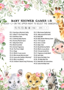 223 Pink Floral Animals Baby Shower Games Bundle 1: 223 Pink Floral Safari Animals Baby Shower Games