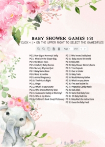 224 Pink Spring Floral Elephant Baby Shower Games Bundle 1: 224 Pink Spring Floral Elephant Baby Shower Games