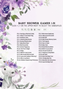 228 Purple Spring Floral Elephant Baby Shower Games Bundle 1: 228 Purple Spring Floral Elephant Baby Shower Games