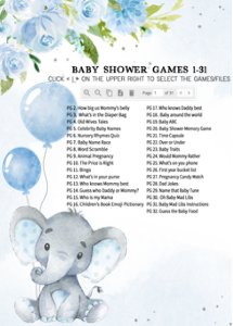 231 Blue Elephant Baby Shower Games design preview
