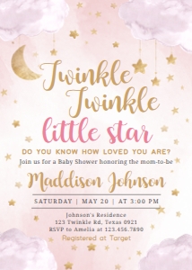 256 Pink Twinkle Twinkle Little Star Baby Shower Invitation Set design preview