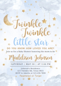 258 Blue Twinkle Twinkle Little Star Baby Shower Invitation Set design preview