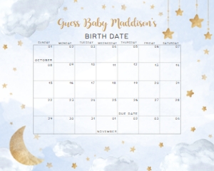 258 Blue Twinkle Twinkle Little Star Baby Shower Calendar 10x8: 258 Blue Twinkle Twinkle Little Star Baby Shower Calendar