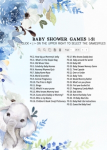 226 Blue Spring Floral Elephant Baby Shower Games Bundle 1: 226 Blue Spring Floral Elephant Baby Shower Games