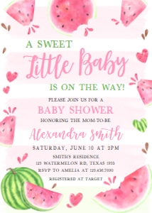 266 Pink Watermelon Baby Shower Invitation: 266 Pink Watermelon Baby Shower Invitation Set
