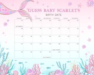 268 Mermaid Baby Shower Calendar 20x16: 268 Mermaid Baby Shower Calendar