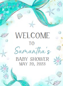 270 Aqua Blue Mermaid Baby Shower Welcome Sign 11x15: 270 Aqua Blue Mermaid Baby Shower Welcome Sign