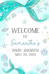 270 Aqua Blue Mermaid Baby Shower Welcome Sign 24x36: 270 Aqua Blue Mermaid Baby Shower Welcome Sign
