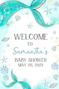 270 Aqua Blue Mermaid Baby Shower Welcome Sign 20x30: 270 Aqua Blue Mermaid Baby Shower Welcome Sign