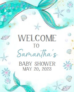 270 Aqua Blue Mermaid Baby Shower Welcome Sign 16x20: 270 Aqua Blue Mermaid Baby Shower Welcome Sign