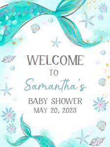 270 Aqua Blue Mermaid Baby Shower Welcome Sign 18x24: 270 Aqua Blue Mermaid Baby Shower Welcome Sign