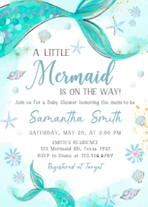 270 Aqua Blue Mermaid Baby Shower Invitation Set design preview