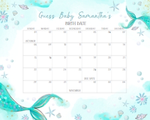 270 Aqua Blue Mermaid Baby Shower Calendar 20x16: 270 Aqua Blue Mermaid Baby Shower Calendar