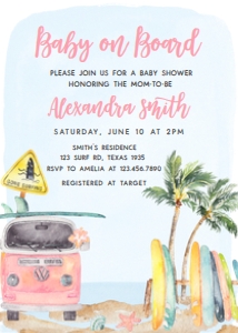 272 Pink Baby on Board Baby Shower Invitation: 272 Pink Baby on Board Baby Shower Invitation Set