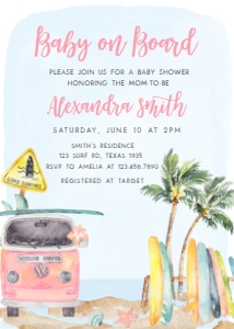 272 Pink Baby on Board Baby Shower Invitation Set design preview