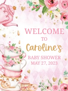 279 Pink Vintage Tea Party Baby Shower Welcome Sign 18x24: 279 Pink Vintage Tea Party Baby Shower Welcome Sign