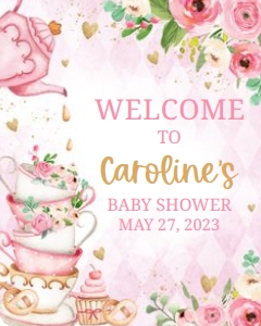 279 Pink Vintage Tea Party Baby Shower Welcome Sign 16x20: 279 Pink Vintage Tea Party Baby Shower Welcome Sign