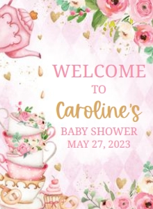 279 Pink Vintage Tea Party Baby Shower Welcome Sign 11x15: 279 Pink Vintage Tea Party Baby Shower Welcome Sign