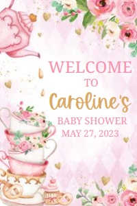 279 Pink Vintage Tea Party Baby Shower Welcome Sign 24x36: 279 Pink Vintage Tea Party Baby Shower Welcome Sign