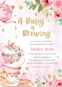 279 Pink Vintage Tea Party Baby Shower Invitation: 279 Pink Vintage Tea Party Baby Shower Invitation
