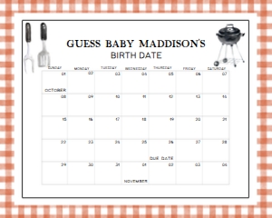 278 Barbeque Baby Shower Calendar 20x16: 278 Barbeque Baby Shower Calendar