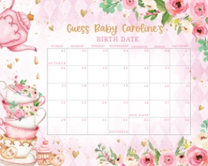 279 Pink Vintage Tea Party Baby Shower Calendar 10x8: 279 Pink Vintage Tea Party Baby Shower Calendar