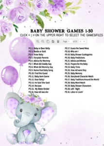 243 Purple Balloon Elephant Baby Games Bundle 2: 243 Purple Balloon Elephant Baby Shower Games