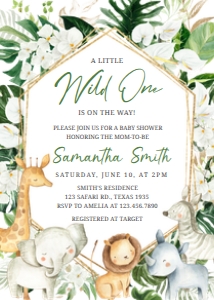 286 Floral Tropical Safari Animals Baby Shower Invitation: 286 Floral Tropical Safari Animals Baby Shower Invitation Set